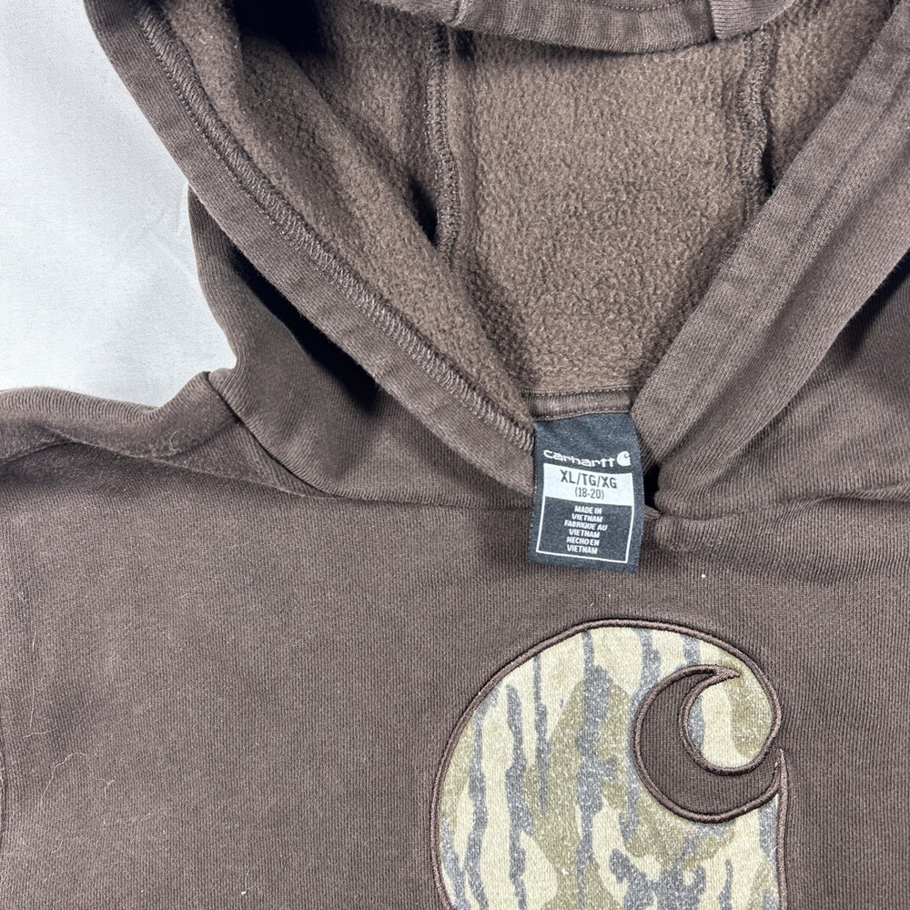 Carhartt Hoodie Boys XL Brown Y2K Bug Logo Camo Skate Back To School Vibes 🔥 - Picture 2 of 8